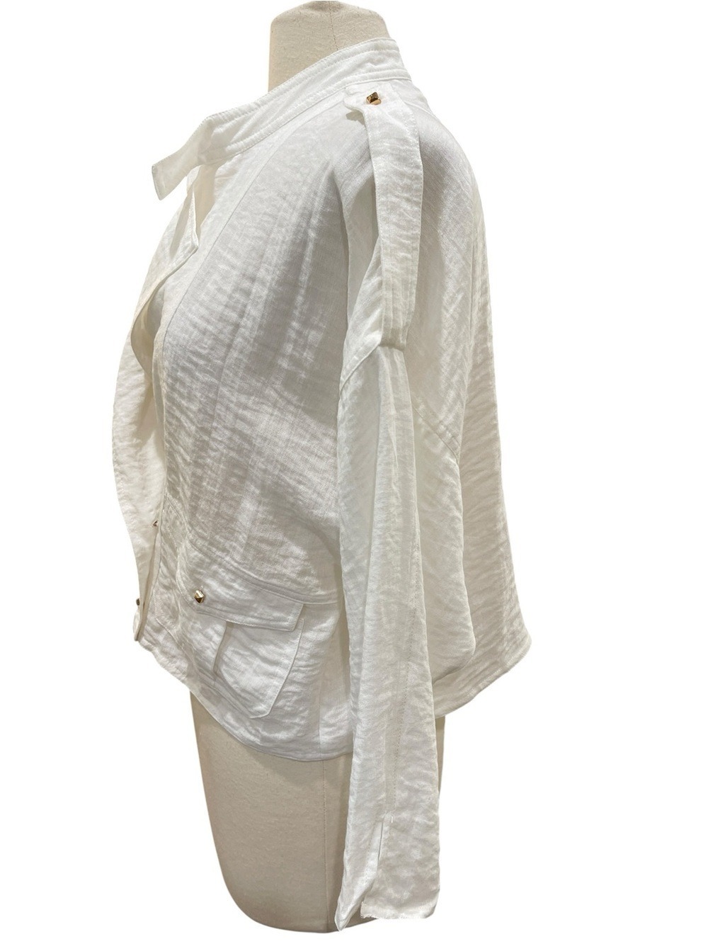 New Line & Dot Cropped Lightweight Double Breasted Jacket SZ M White - Picture 3 of 7